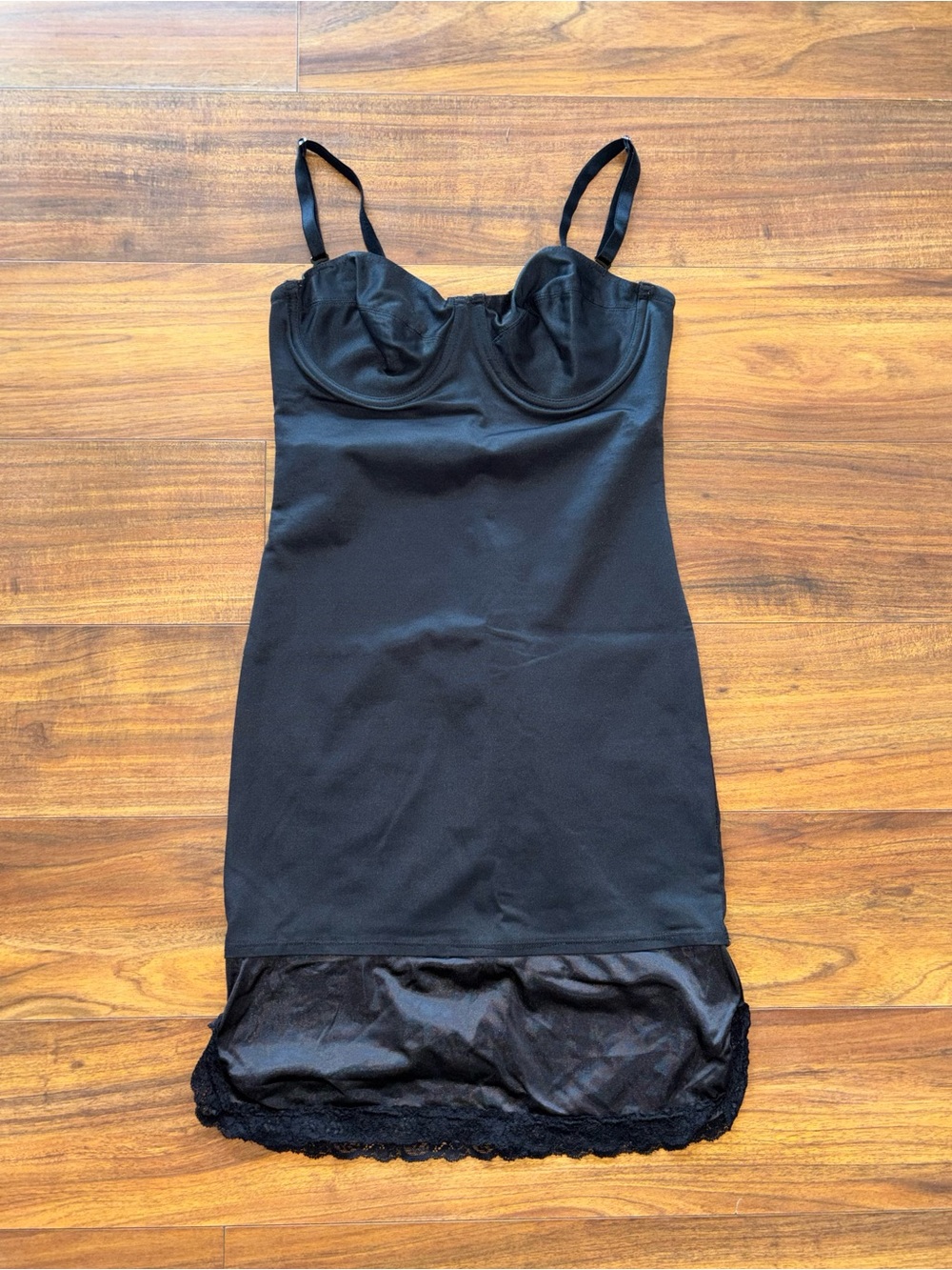 Black Underwire Slip Dress with Lace Hem